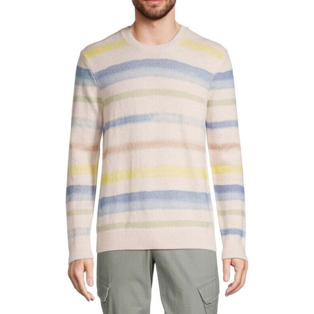 ATM Sweater Mens Large Cream Painted Stripe Pullover Cotton Blend Knit $395